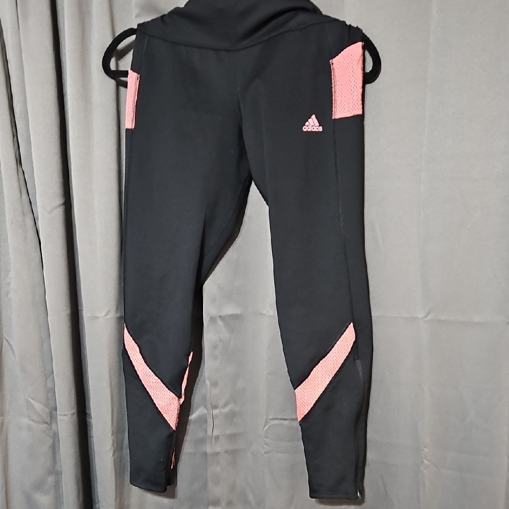 Adidas Women's Black Leggings with Pink Highlights